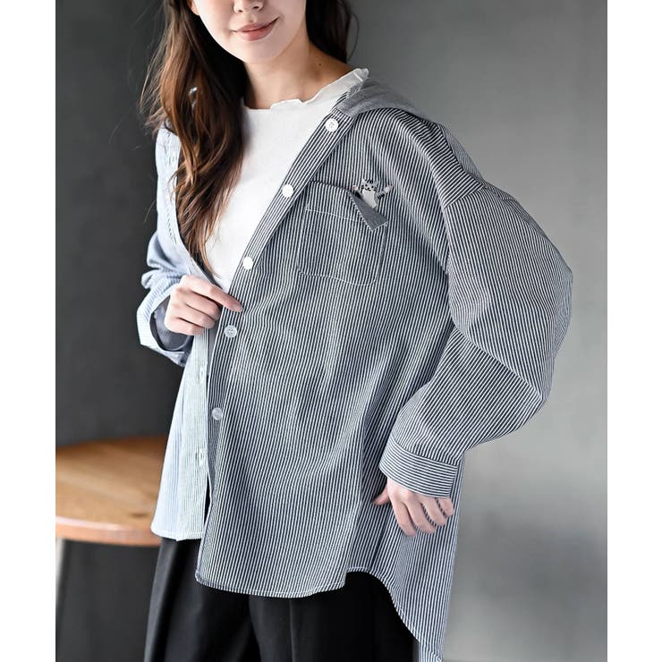 ネイビー | ポケットキャットフード付きアソートシャツ | rps