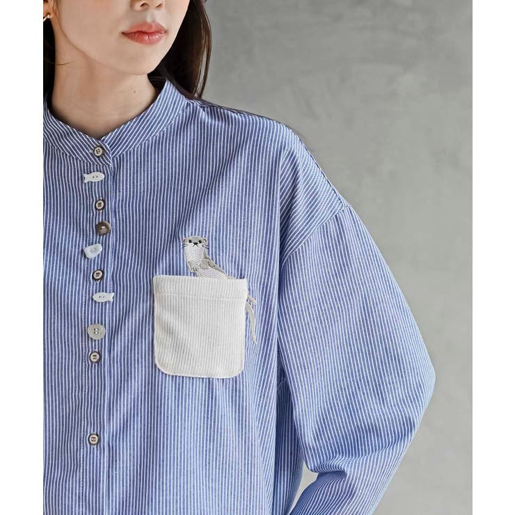 カワウソ多釦バンドカラーワイドシャツ | rps | 詳細画像31 