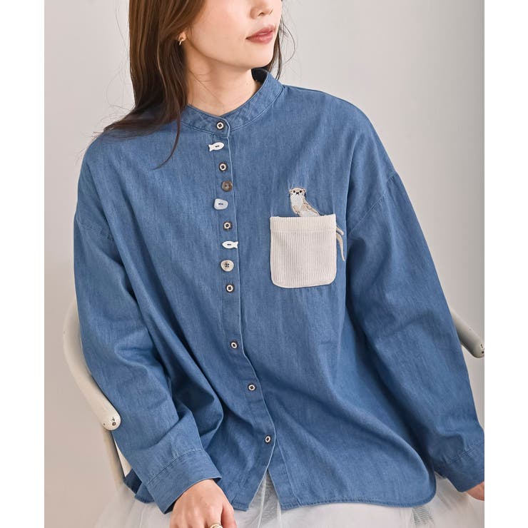 ブルー | カワウソ多釦バンドカラーワイドシャツ | rps