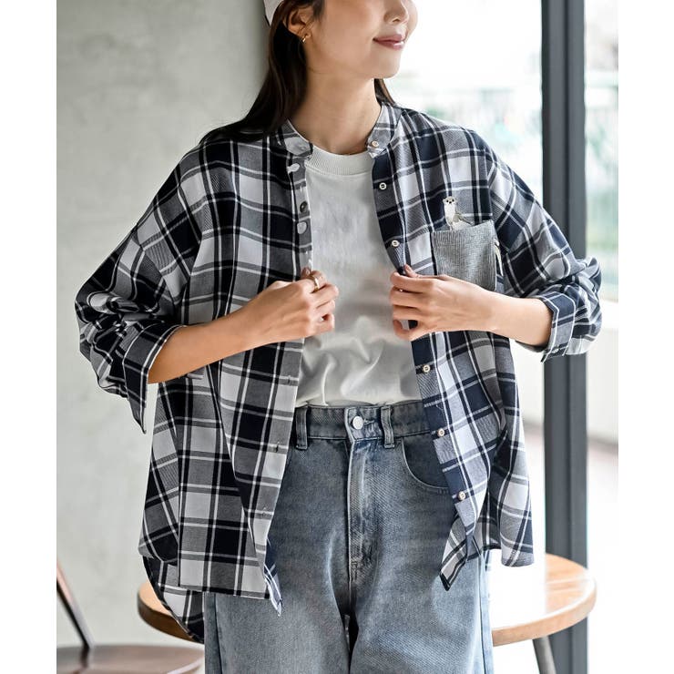 チェック | カワウソ多釦バンドカラーワイドシャツ | rps