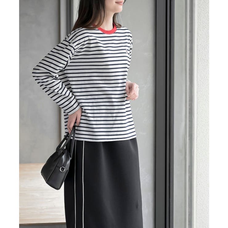 ワンポイント刺繍ボーダー配色カットソー | rps | 詳細画像13 