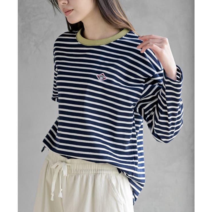 ネイビー | ワンポイント刺繍ボーダー配色カットソー | rps