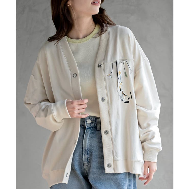 ブラブラキャットミニ裏毛Ｖネックカーディガン | rps | 詳細画像1 