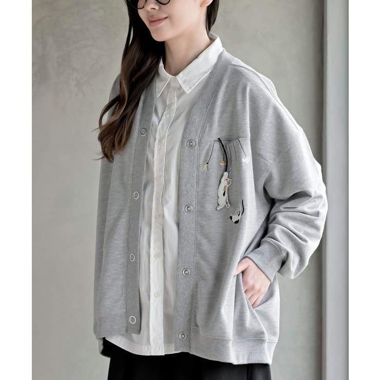 杢グレー | ブラブラキャットミニ裏毛Ｖネックカーディガン | rps