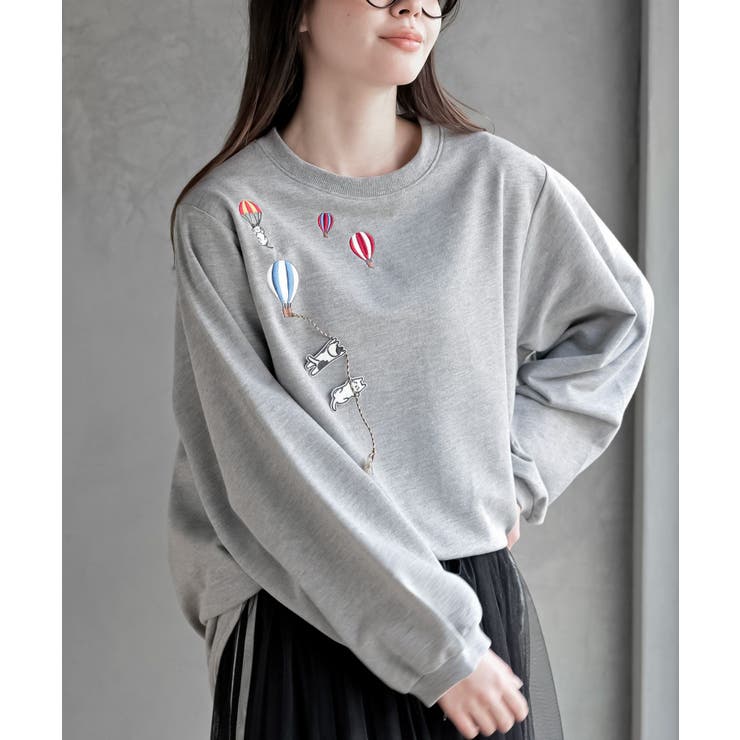 杢グレー | 気球キャット刺繍ミニ裏毛プルオーバー | rps