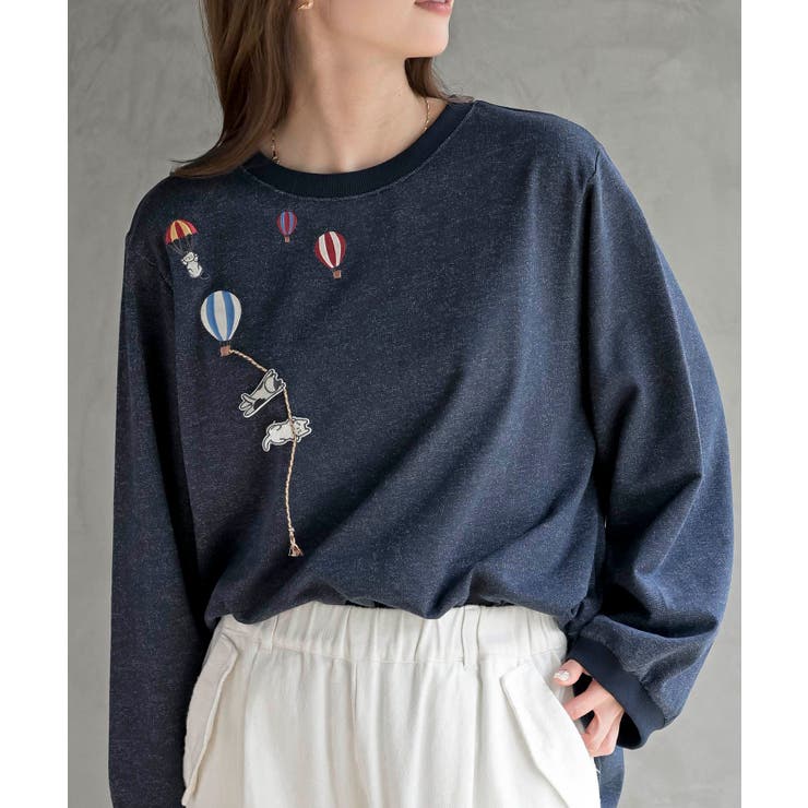 ネイビー | 気球キャット刺繍ミニ裏毛プルオーバー | rps