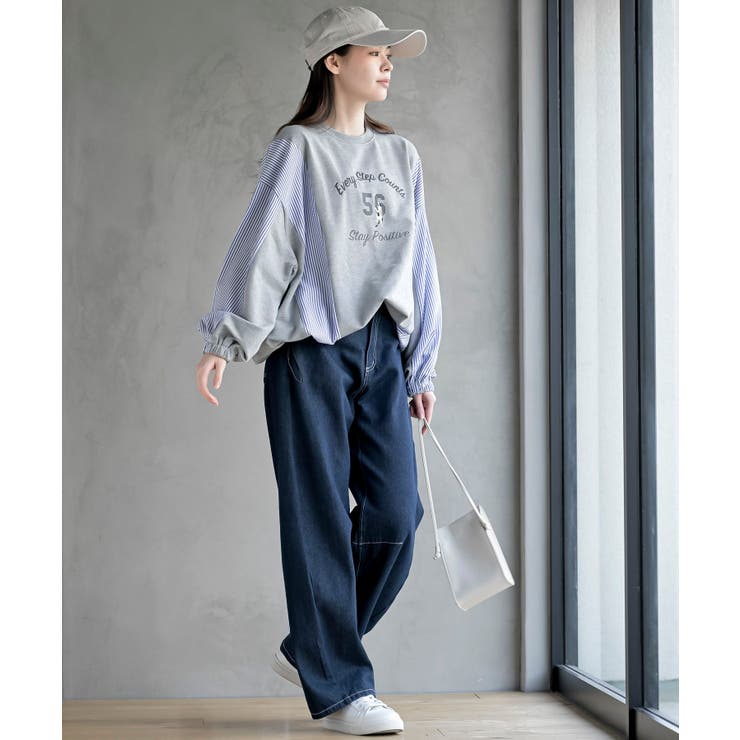 無地×ストライプ切替ミニ裏毛ドロストプルオーバー | rps | 詳細画像10 