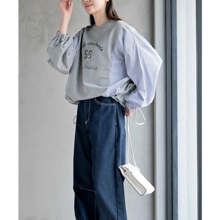 無地×ストライプ切替ミニ裏毛ドロストプルオーバー | rps | 詳細画像11 