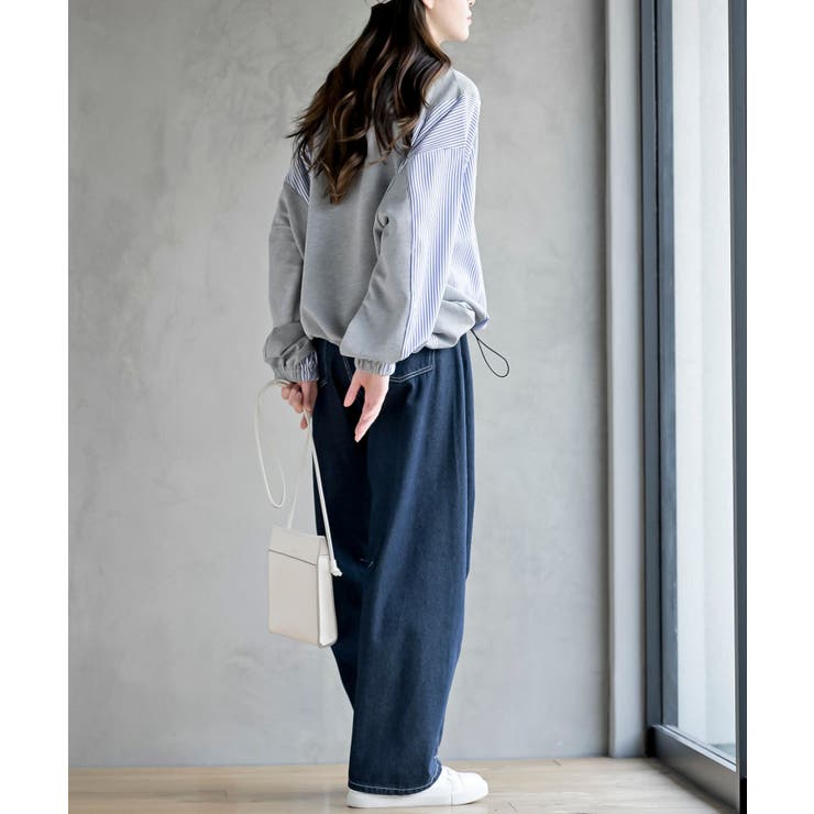 無地×ストライプ切替ミニ裏毛ドロストプルオーバー | rps | 詳細画像13 