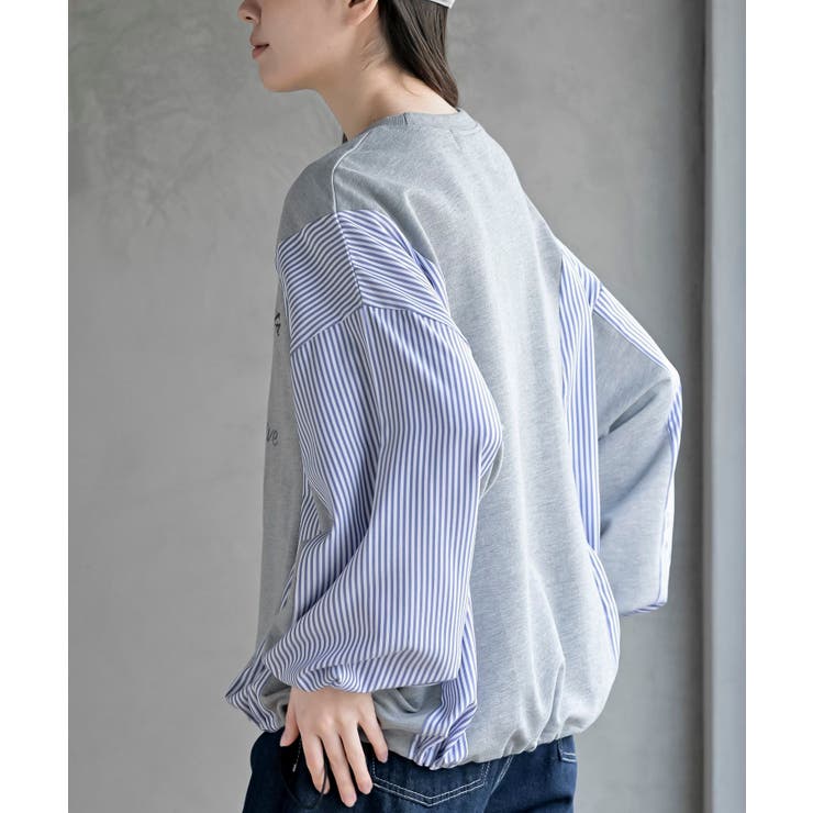 無地×ストライプ切替ミニ裏毛ドロストプルオーバー | rps | 詳細画像15 