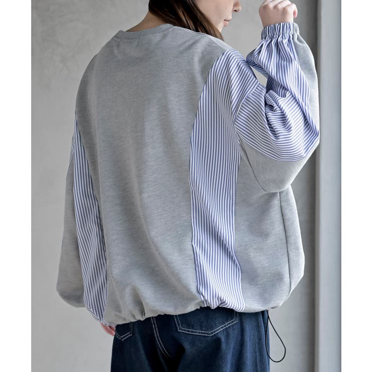 無地×ストライプ切替ミニ裏毛ドロストプルオーバー | rps | 詳細画像16 