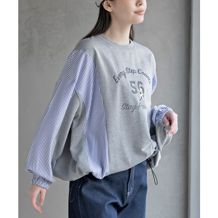 無地×ストライプ切替ミニ裏毛ドロストプルオーバー | rps | 詳細画像17 