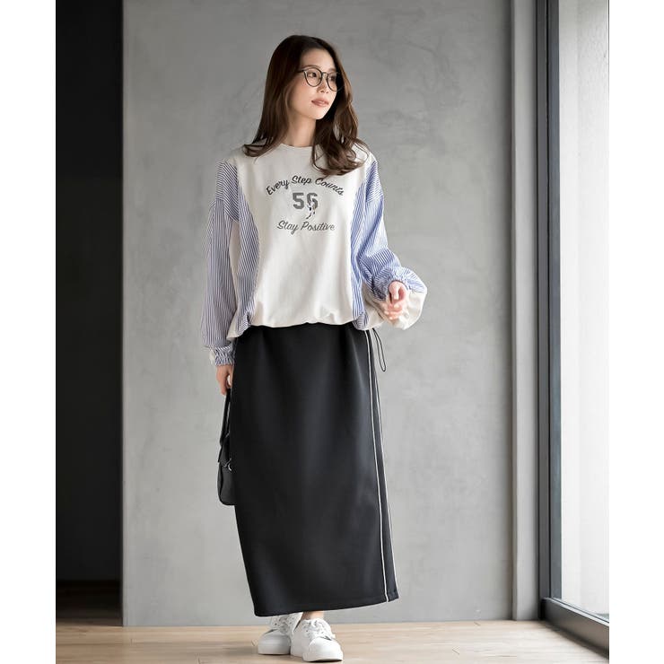 無地×ストライプ切替ミニ裏毛ドロストプルオーバー | rps | 詳細画像2 