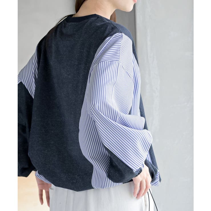 無地×ストライプ切替ミニ裏毛ドロストプルオーバー | rps | 詳細画像22 