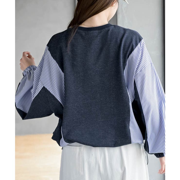 無地×ストライプ切替ミニ裏毛ドロストプルオーバー | rps | 詳細画像23 