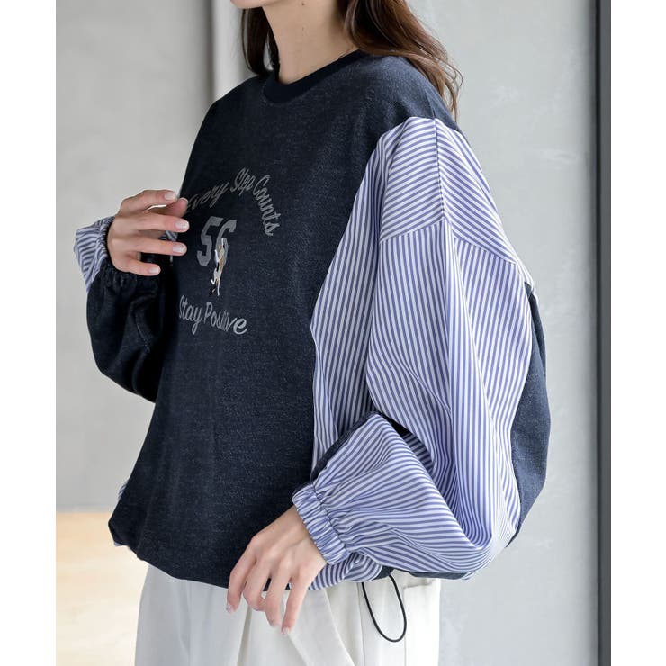 無地×ストライプ切替ミニ裏毛ドロストプルオーバー | rps | 詳細画像24 