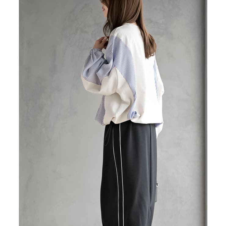 無地×ストライプ切替ミニ裏毛ドロストプルオーバー | rps | 詳細画像3 