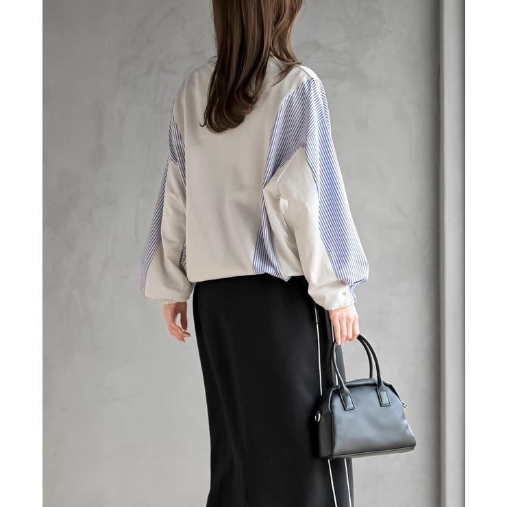 無地×ストライプ切替ミニ裏毛ドロストプルオーバー | rps | 詳細画像4 