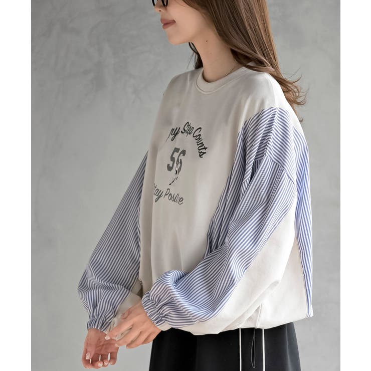 無地×ストライプ切替ミニ裏毛ドロストプルオーバー | rps | 詳細画像7 