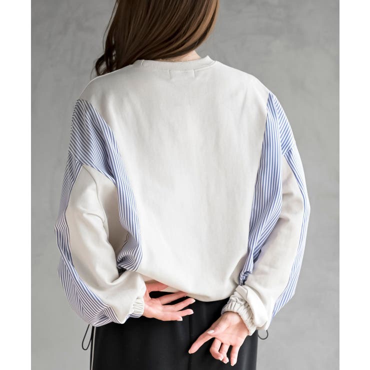 無地×ストライプ切替ミニ裏毛ドロストプルオーバー | rps | 詳細画像8 