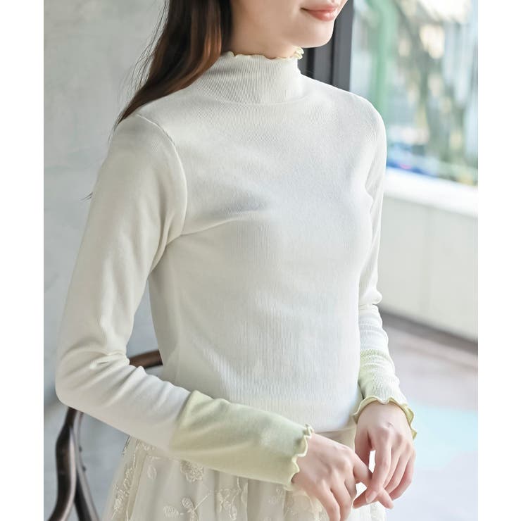 オフホワイト | 配色メロープチハイネックカットソー | rps