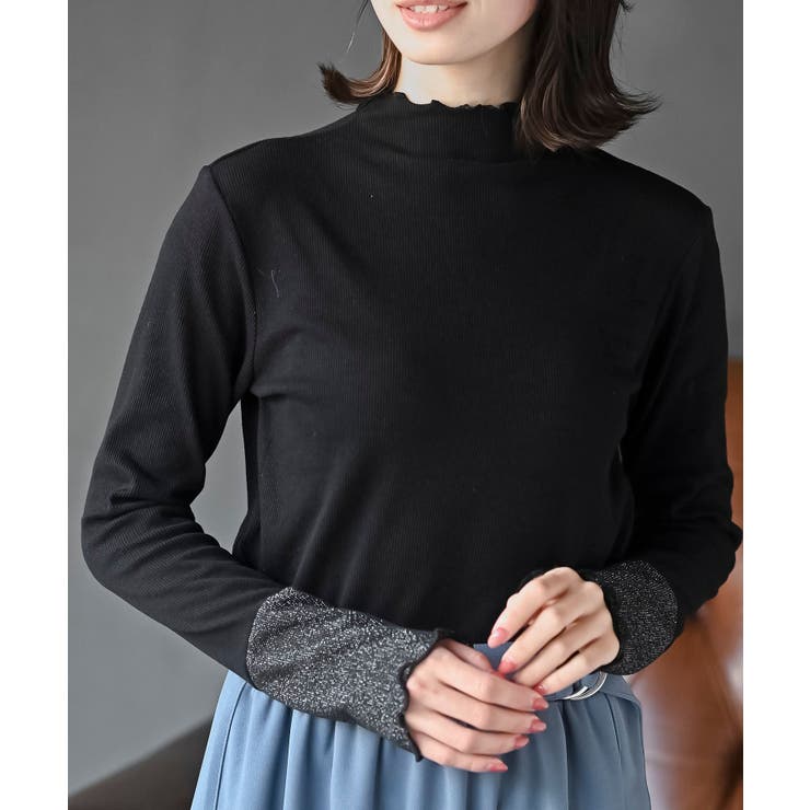 ブラック | 配色メロープチハイネックカットソー | rps