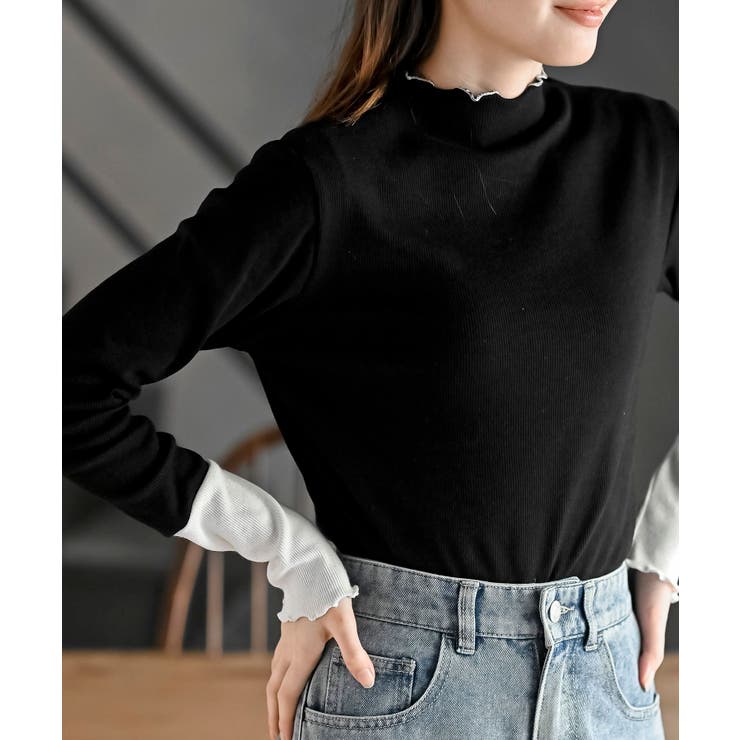 ブラック2 | 配色メロープチハイネックカットソー | rps