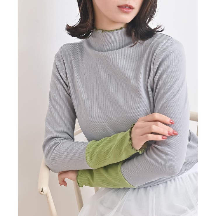 杢グレー | 配色メロープチハイネックカットソー | rps