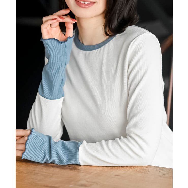 オフホワイト2 | 配色クルーネックカットソー | rps