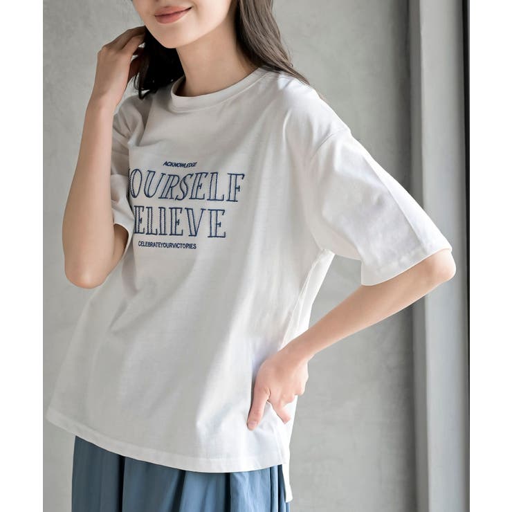 オフホワイト | 立体チェーン刺繍６分袖Ｔ | rps