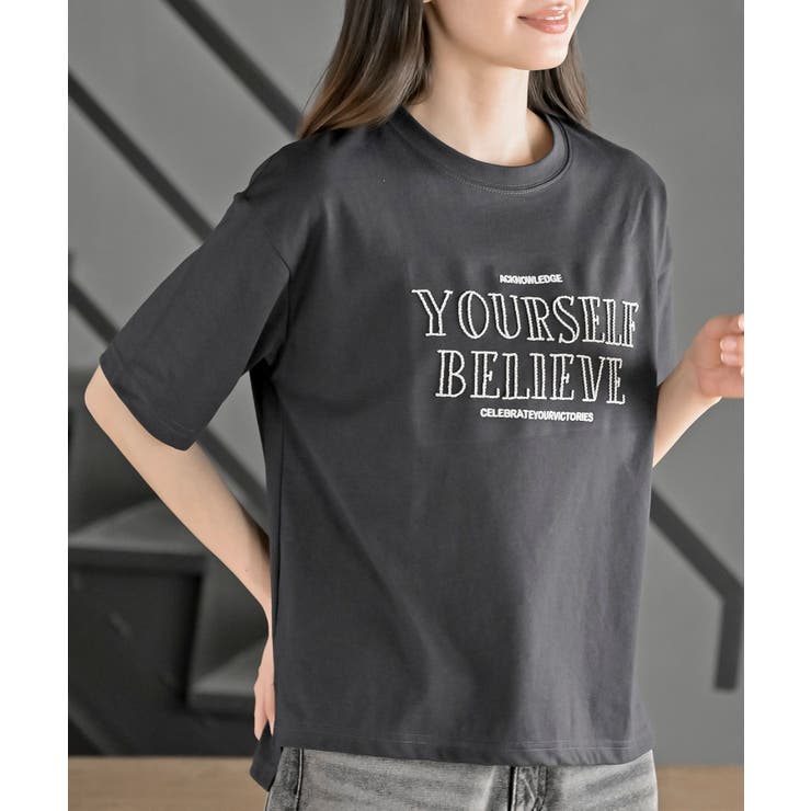 CHACグレー | 立体チェーン刺繍６分袖Ｔ | rps