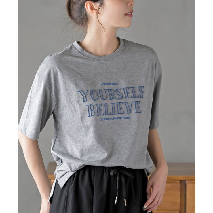 杢グレー | 立体チェーン刺繍６分袖Ｔ | rps