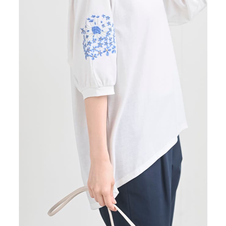 刺繍スリーブ7分袖カットプルオーバー[品番：RPSW0001554]｜rps