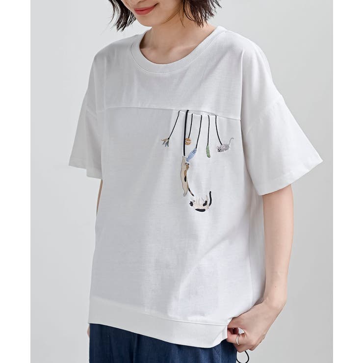 オフホワイト | ブラブラキャット裾ドロストＴシャツ | rps