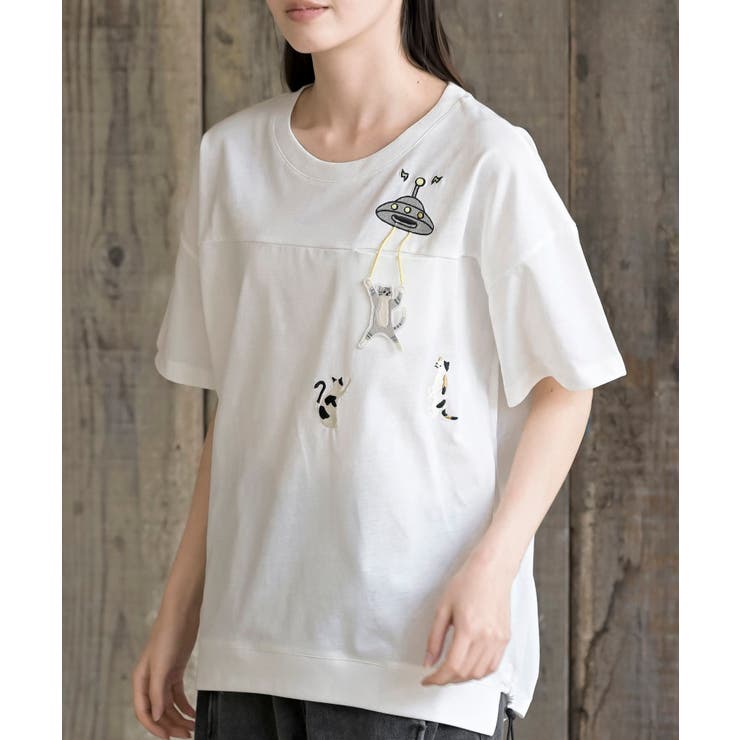 オフホワイト2 | ブラブラキャット裾ドロストＴシャツ | rps