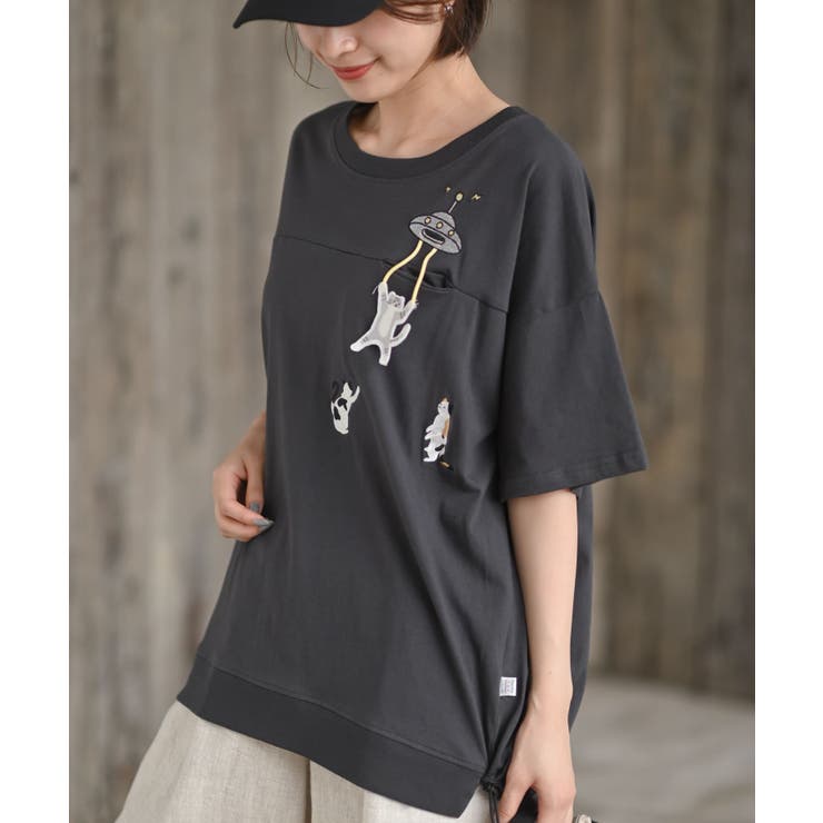 チャコール2 | ブラブラキャット裾ドロストＴシャツ | rps