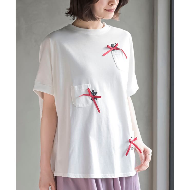 オフホワイト | リボンキャットワイドＴ | rps