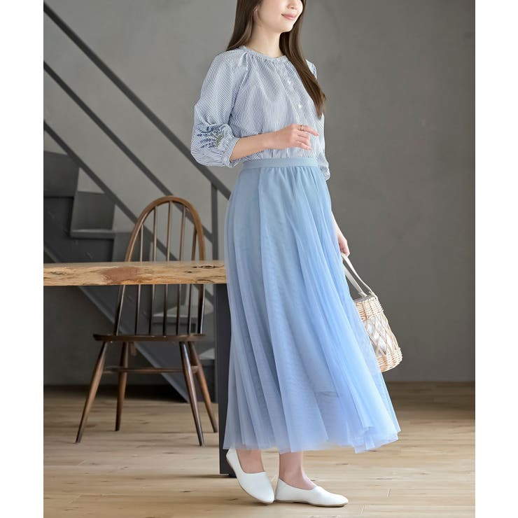 刺繍スリーブバンドカラー７分袖ブラウス | rps | 詳細画像13 