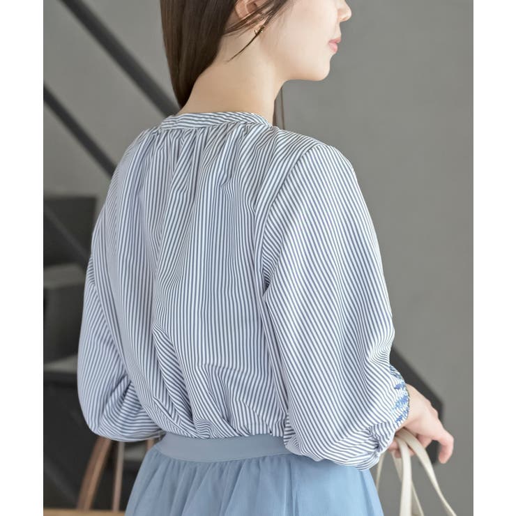 刺繍スリーブバンドカラー７分袖ブラウス | rps | 詳細画像16 