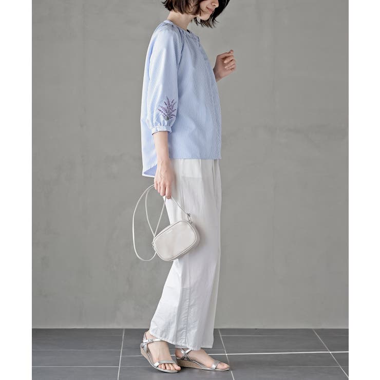 刺繍スリーブバンドカラー７分袖ブラウス | rps | 詳細画像21 