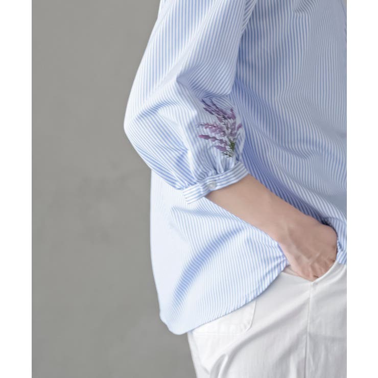 刺繍スリーブバンドカラー７分袖ブラウス | rps | 詳細画像25 