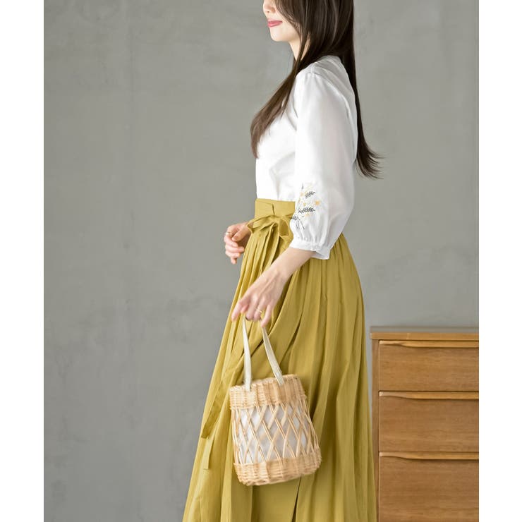 刺繍スリーブバンドカラー７分袖ブラウス | rps | 詳細画像3 