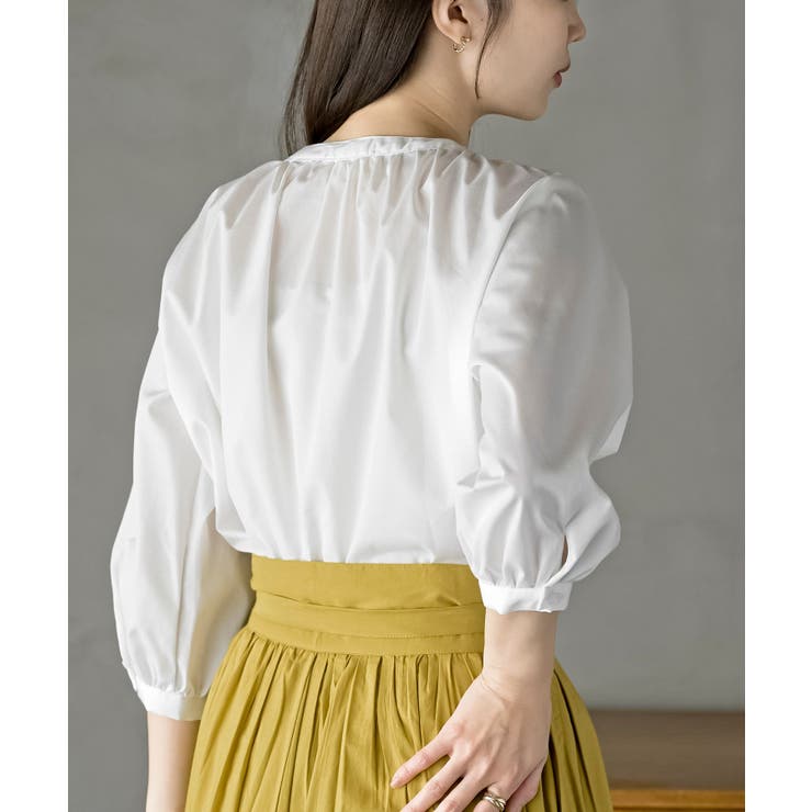 刺繍スリーブバンドカラー７分袖ブラウス | rps | 詳細画像8 