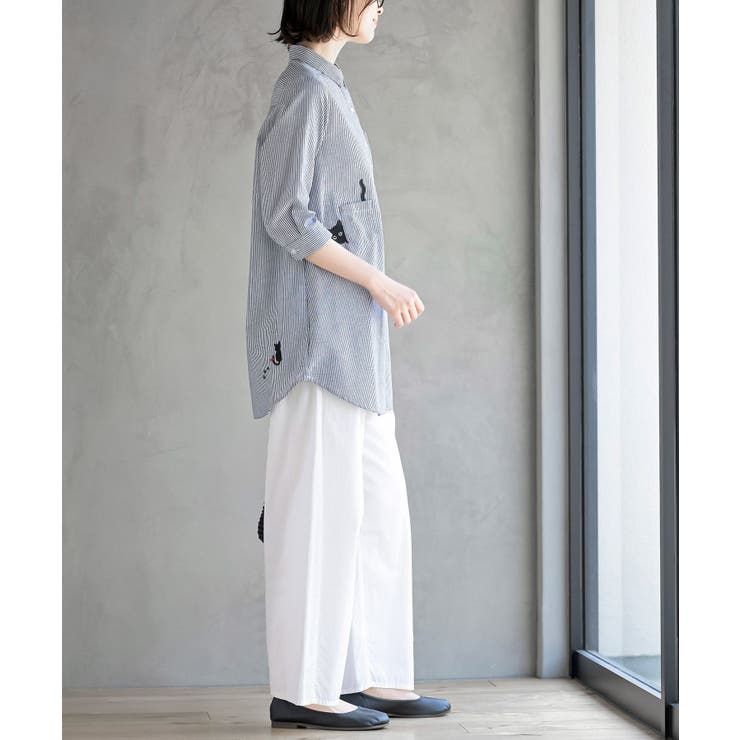 ねこだらけ３ポケット７分袖シャツチュニック | rps | 詳細画像13 