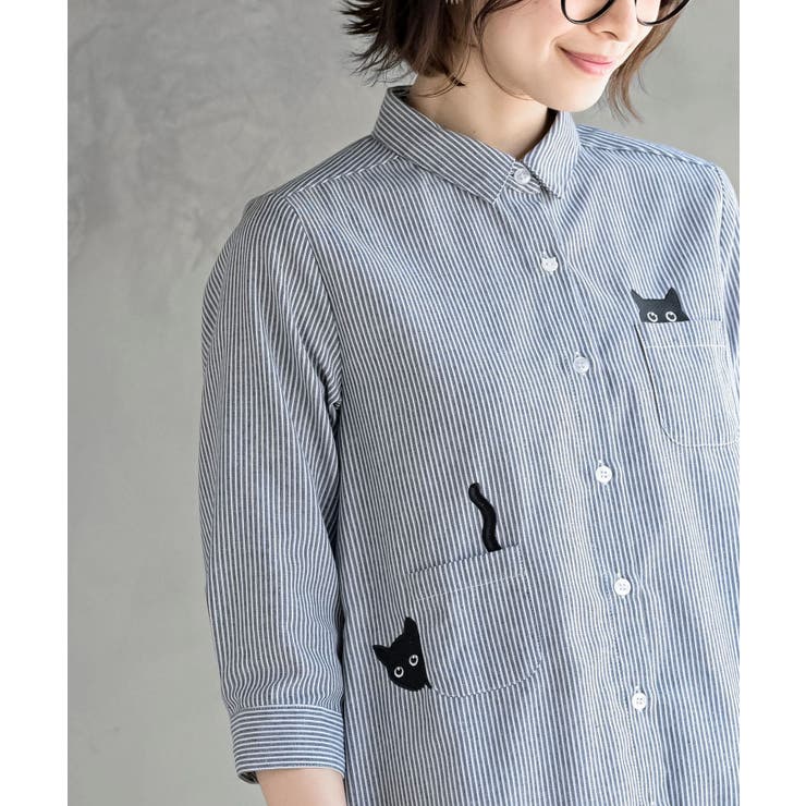 ねこだらけ３ポケット７分袖シャツチュニック | rps | 詳細画像14 