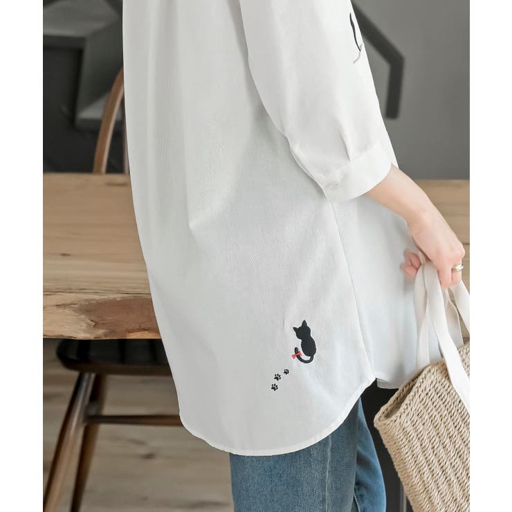 ねこだらけ３ポケット７分袖シャツチュニック | rps | 詳細画像9 