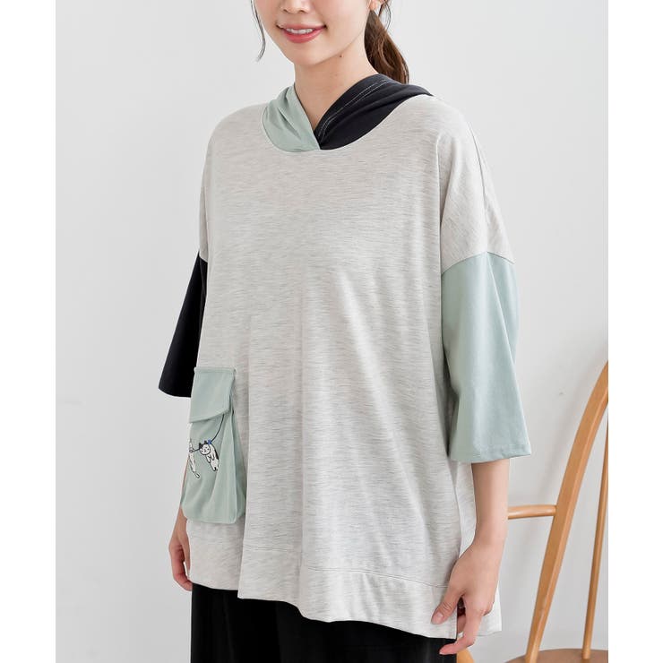 オートミール | キャット刺繍３配色パーカーＴシャツ | rps