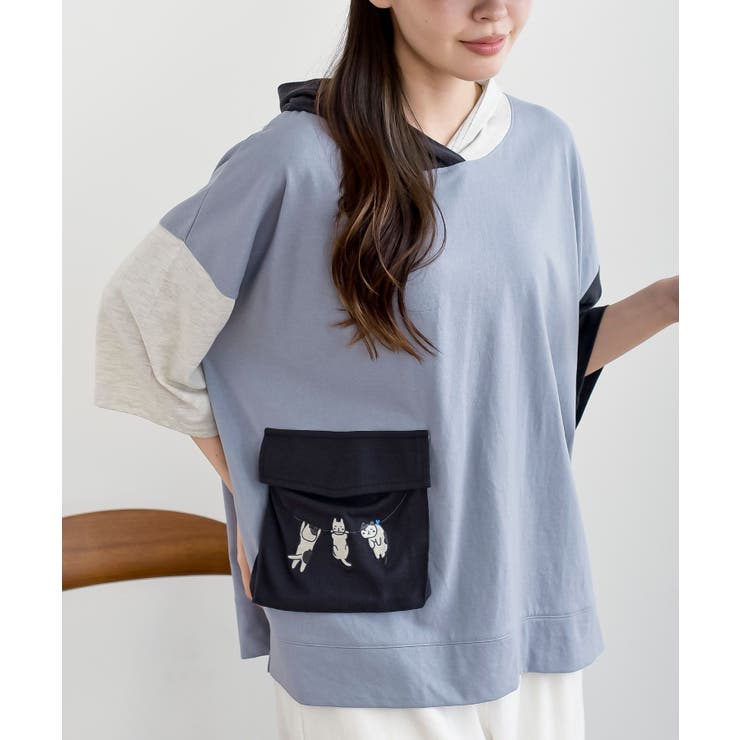 グレイッシュB | キャット刺繍３配色パーカーＴシャツ | rps