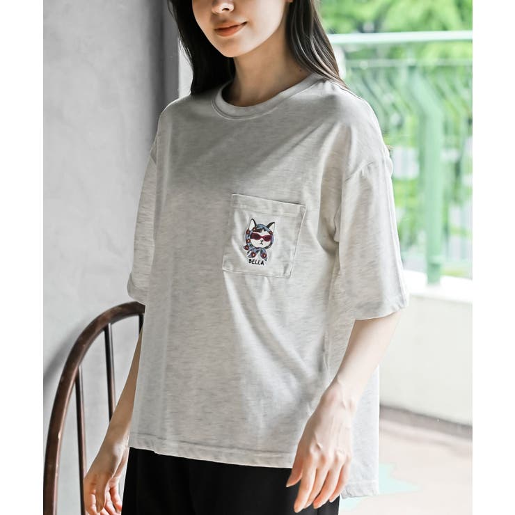 オートミール | スカーフキャット刺繍ポケットＴ | rps
