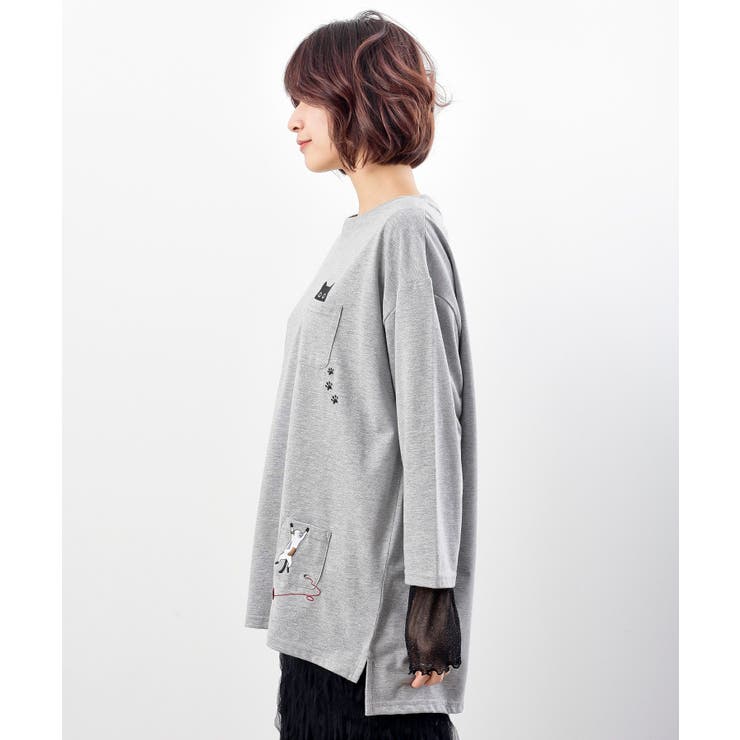 ねこだらけ3ポケット刺繍8分袖Tシャツ[品番：RPSW0003219]｜rps